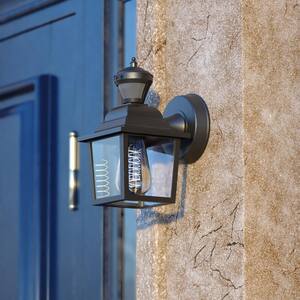Bedford Aluminum 5.25 in. W 1-Light Black Motion Sensor Dusk to Dawn Outdoor Wall Lantern Clear Glass