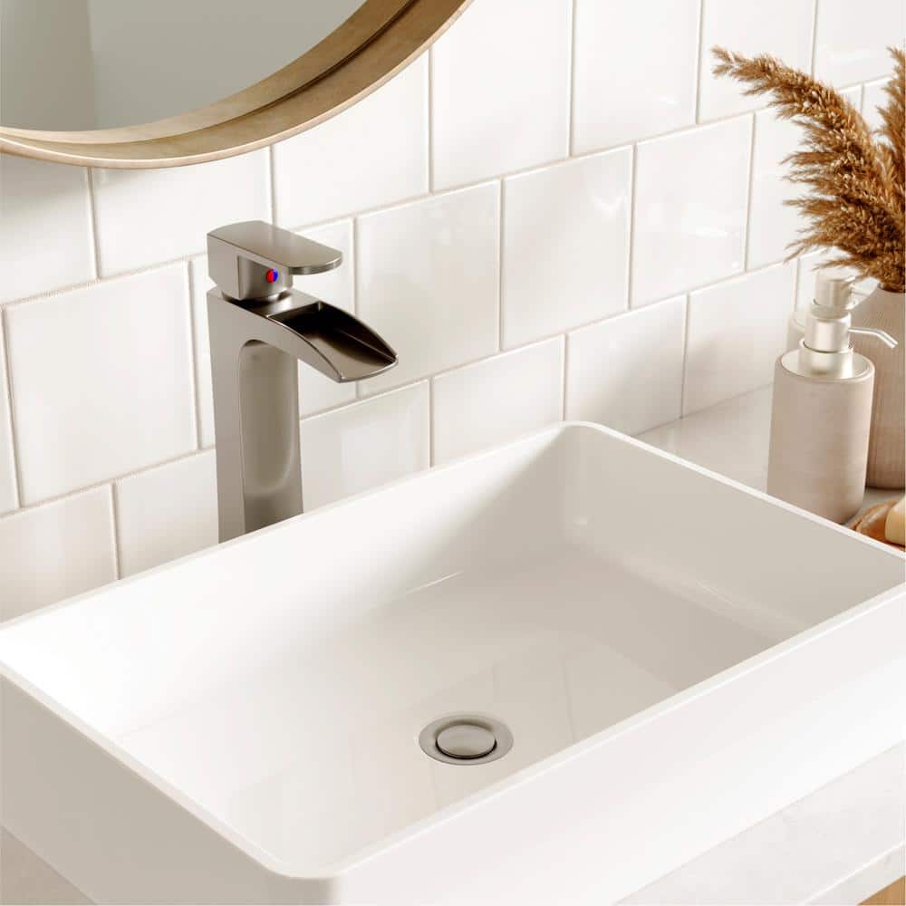 Stainless Steel Single Handle Vessel Bathroom Faucet with Pop-Up Drain