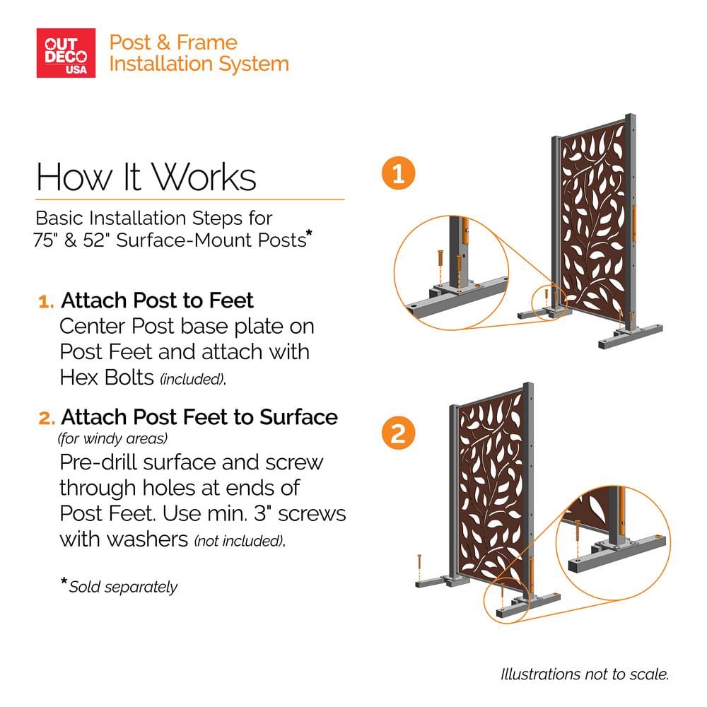 18" Black Galvanized Steel Post Feet Stands for Decorative Screen Panel