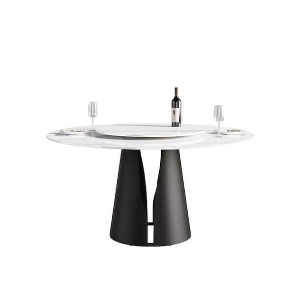 J&E Home 59.05 in. White Modern Round Sintered Stone