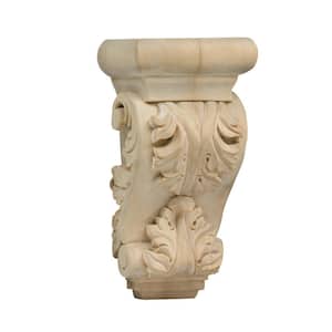 Acanthus Corbel - Small, 6.5 in. x 3.5 in. x 2.5 in. - Furniture Grade Unfinished Alder Wood - Elegant Home Decor Accent