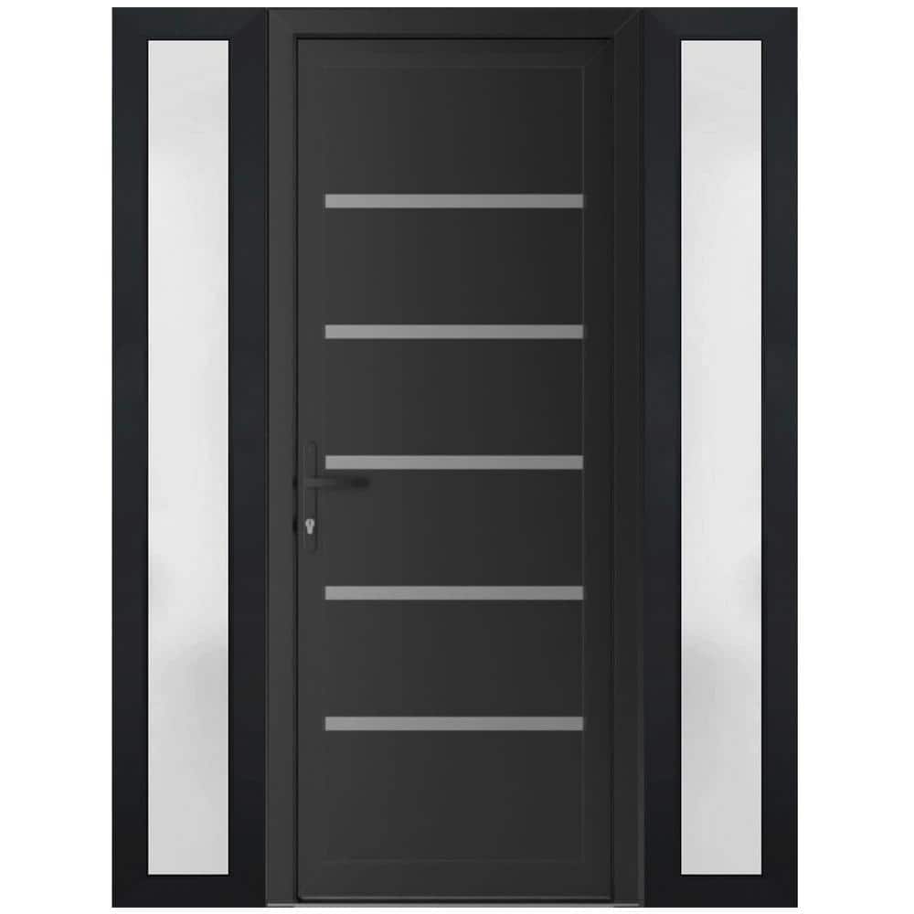 60 in. x 80 in. Right-hand/Inswing Frosted Glass Matte Black Steel Prehung Front Door with Hardware price history on PriceWatchPro