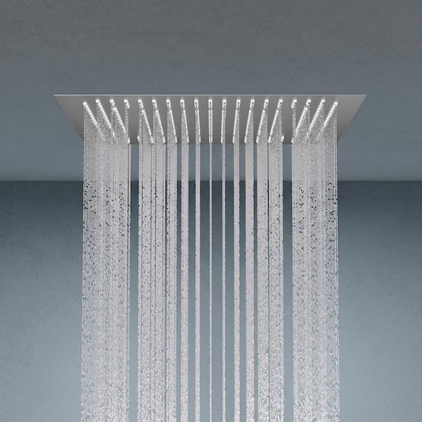 LED Lighting 7-Spray 20 in. Ceiling Mount Dual and Handheld Shower with Slider Bar in Brushed Nickel (Valve Included)