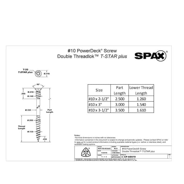 SPAX #10 x2-1/2 in. Exterior Trim Head Stainless Steel Wood Deck