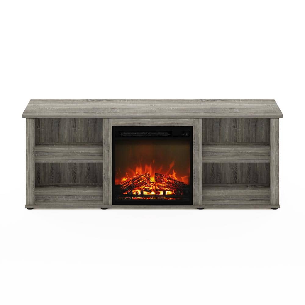 French Oak Grey 60" TV Stand with Electric Fireplace