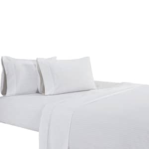 Matt 4-Piece White Stripes Organic Cotton California King Bed Sheet Set