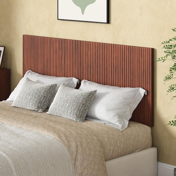 Mitchell Boho Wavy Walnut Finish Queen Size Wall-Mounted Panel Headboard