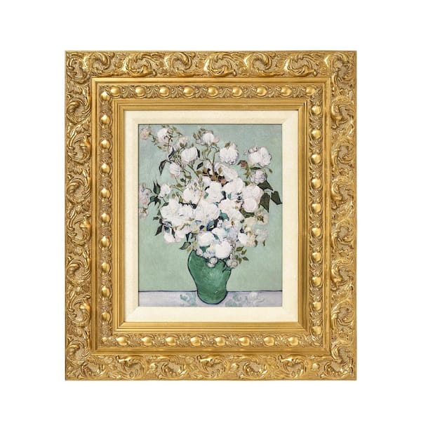 "Roses" by Vincent van Gogh 1-Piece Ornate Frame Canvas Print Floral Art Print 17.25 in. x 15.25 in.