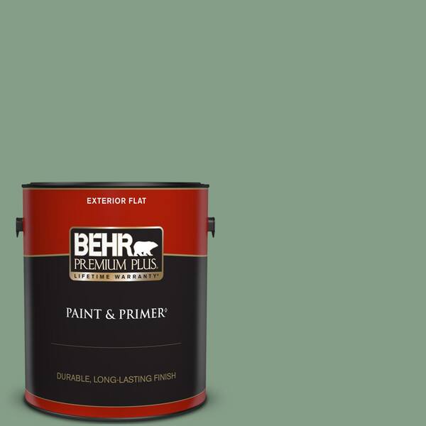 BEHR PREMIUM PLUS 1 gal. #S410-5 Track Green Flat Exterior Paint & Primer