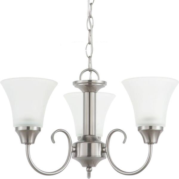 Generation Lighting Holman 3-Light Brushed Nickel Traditional Classic Single-Tier Hanging Chandelier with Satin Etched Glass Shades