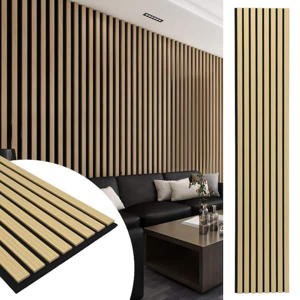 2/5in. x 1ft. x 8ft. Oak Square Edge MDF Decorative Wall Paneling, 3D Acoustic/Sound proof Slat Wall Panels (4-Pack)