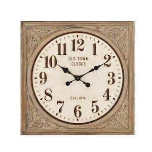 Large Square Wall Clock with Antiqued Wooden Frame (27 in.)