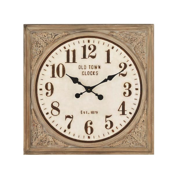 Large Square Wall Clock with Antiqued Wooden Frame (27 in.)