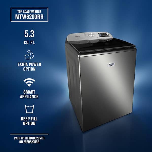 5.3 cu. ft. Top Load Washer in Classic Silver with Impeller, Extra Power Option and Smart Appliance