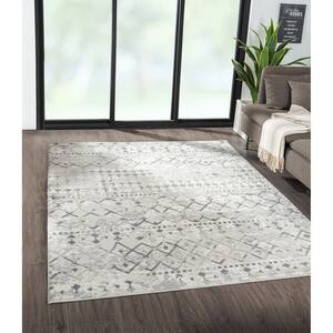 Reese Light Grey/Cream 8 ft. x 10 ft. Moroccan Global Woven Area Rug