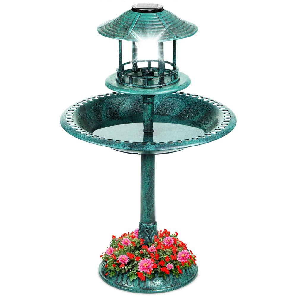 Best Choice Products Solar Green Pedestal Birdbath