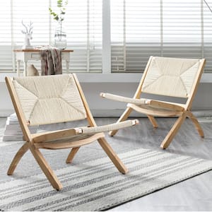 22.8 in. Wide Beige-Symmetry Mid-Century Folding Solid Wood Accent Chair (Set of 2)
