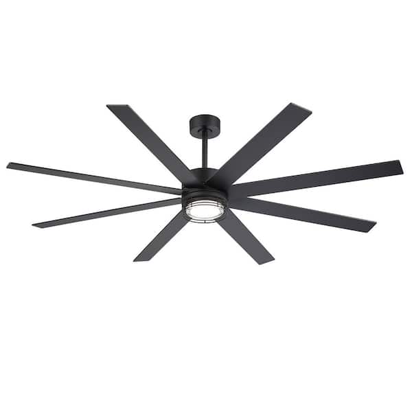 Claude 72 in. Covered Outdoor Black Standard Ceiling Fan with LED Light, Black/Gray Blade, Downrod and Remote Included
