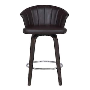 30 in. Dark Brown Faux Leather and Rustic Wood Back Swivel Bar Stool