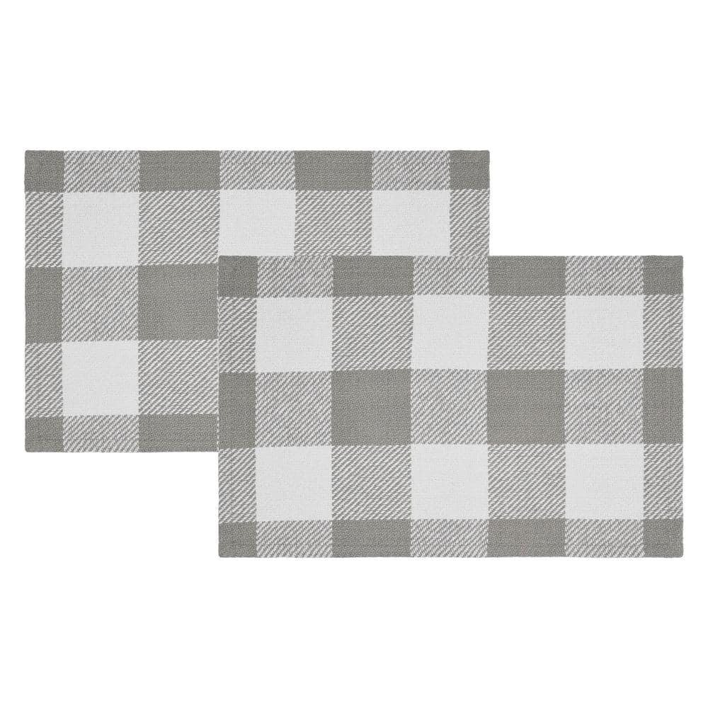 Ash Grey Buffalo Check Cotton Placemats Set of 2, 13x19