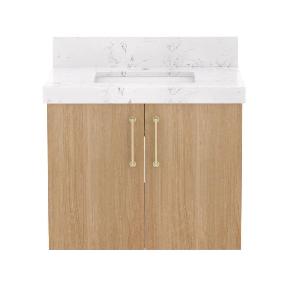 Elowen 24 in. W x 19.3 in. D x 24.4 in. H Single Sink Floating Brown Bath Vanity with White Carrara Engineered Stone Top price history on PriceWatchPro