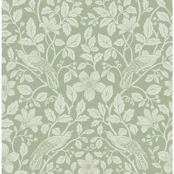 Green Marlow Bird Vine Wallpaper