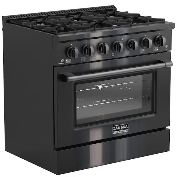 36 in. 5.2 cu. ft. Freestanding Gas Range with 6-Burners, Convection Oven, Griddle, Designer PVD Black Stainless Steel