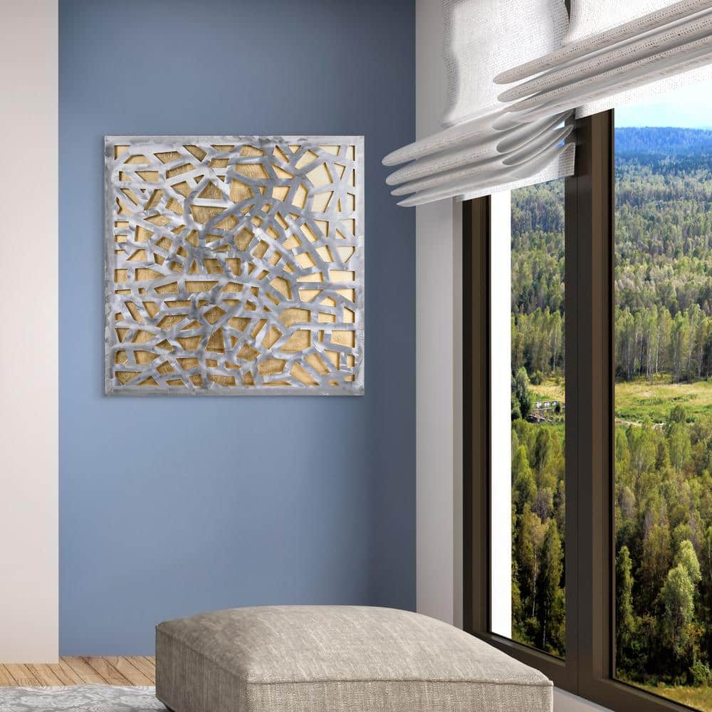 Gold Enigma 32" Polished Steel and Gold Leaf Wall Sculpture