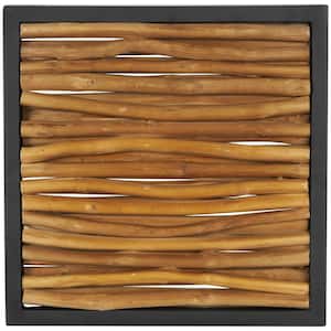 Teak Wood Brown Handmade Branch Abstract Wall Art with Horizontal Sticks and Black Frames