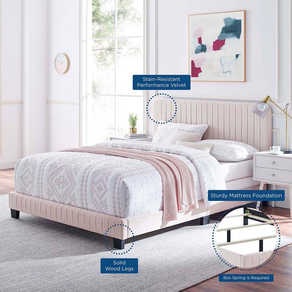 Glam Deco Elegance Channel-Tufted Velvet King Bed in Pink