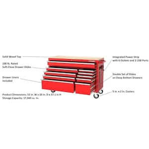 Modular Tool Storage 52 in. W Standard Duty Red Mobile Workbench Cabinet