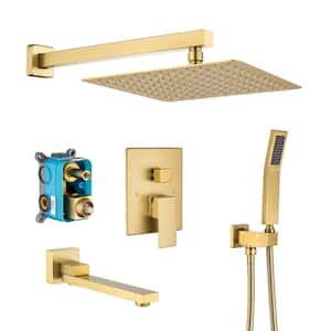 10 in. Shower Head 2-Handle 1-Spray Square High Pressure Shower Faucet with Tub Spout in Gold Color (Valve Included)