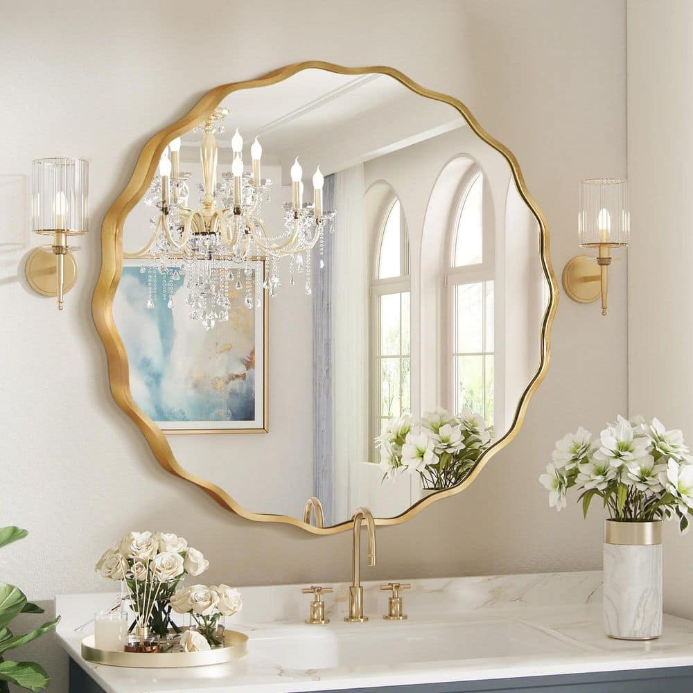 31.5 in. W x 31.5 in. H Round Black Aluminum Alloy Framed Scalloped Wavy Wall Mirror price history on PriceWatchPro
