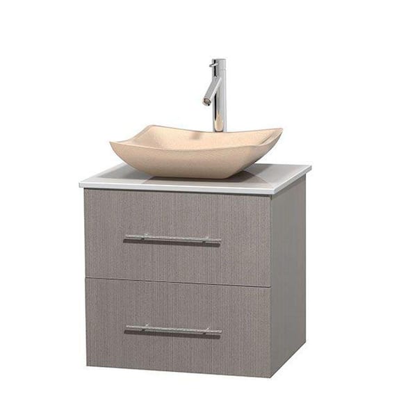 Wyndham Collection Centra 24 in. Vanity in Gray Oak with Solid-Surface Vanity Top in White and Sink