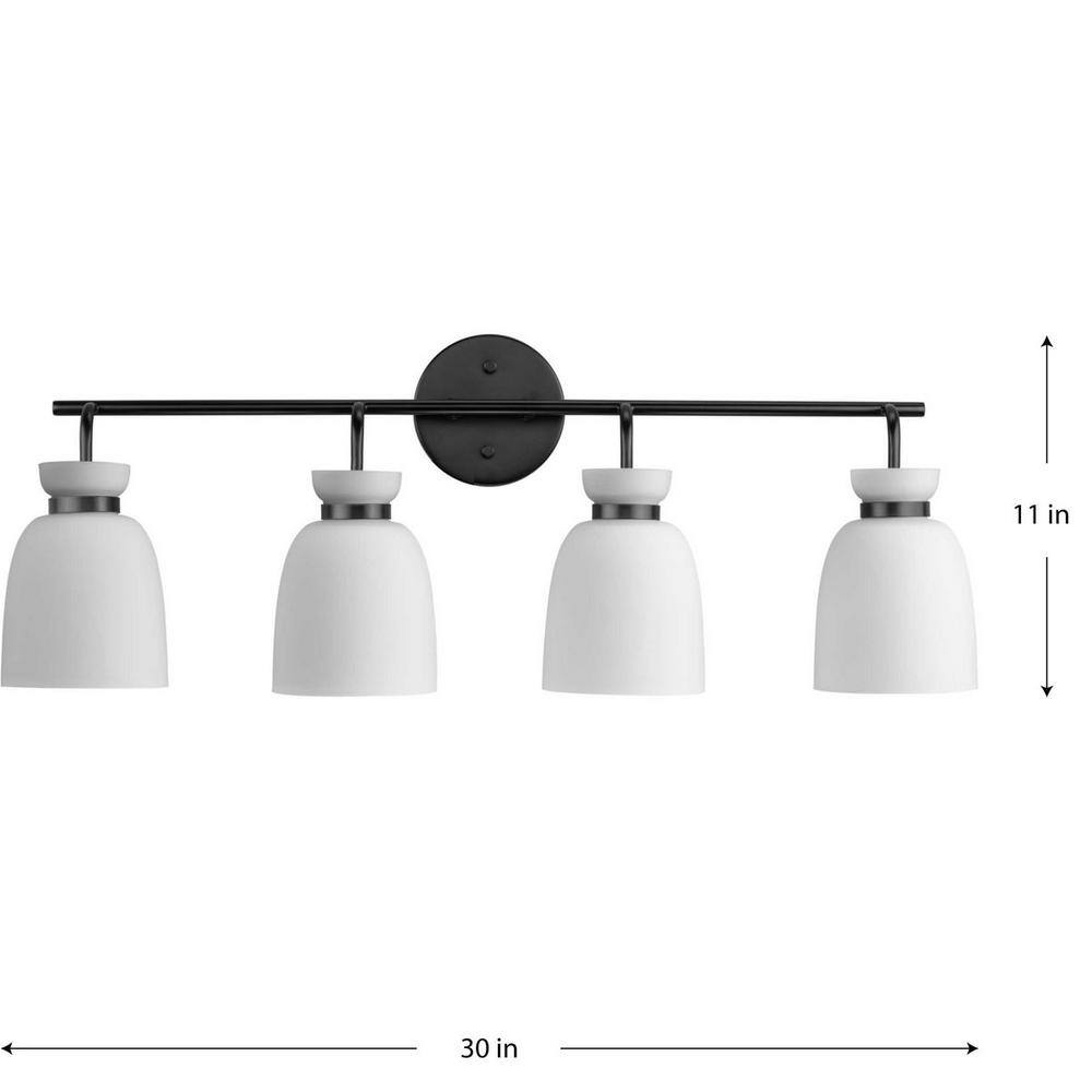 Lexie Matte Black 4-Light Vanity Fixture with Opal Glass Shades