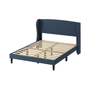 Eckhard Navy Upholstered Wingback Full Platform Bed with Tapered Legs