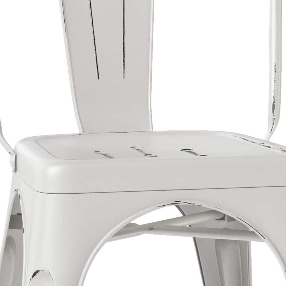 Distressed White Metal Upholstered High Slat Side Chair