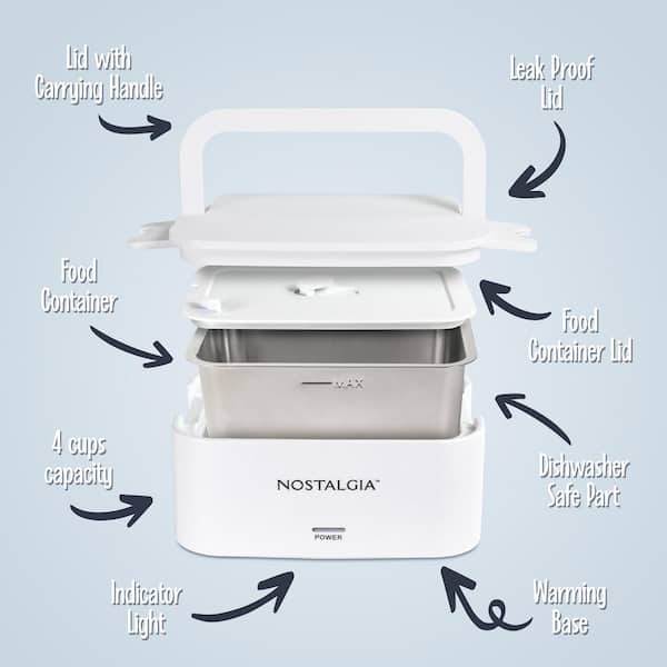 Nostalgia White 32 oz. Portable Heated Lunch Box NLB4FW - The Home