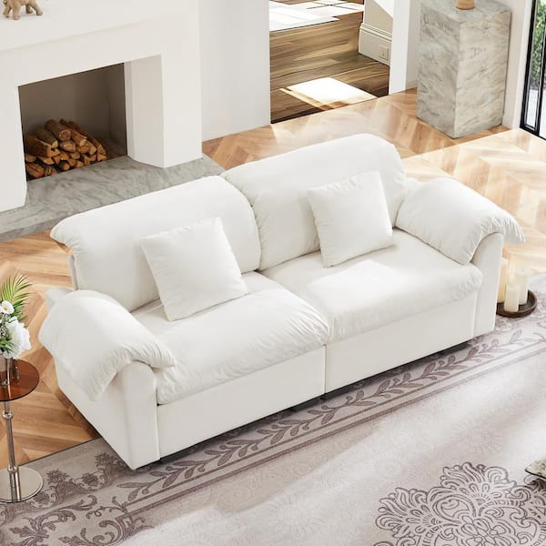 84 in. White Velvet 2-Seater Loveseat with Storage Under Each Seat