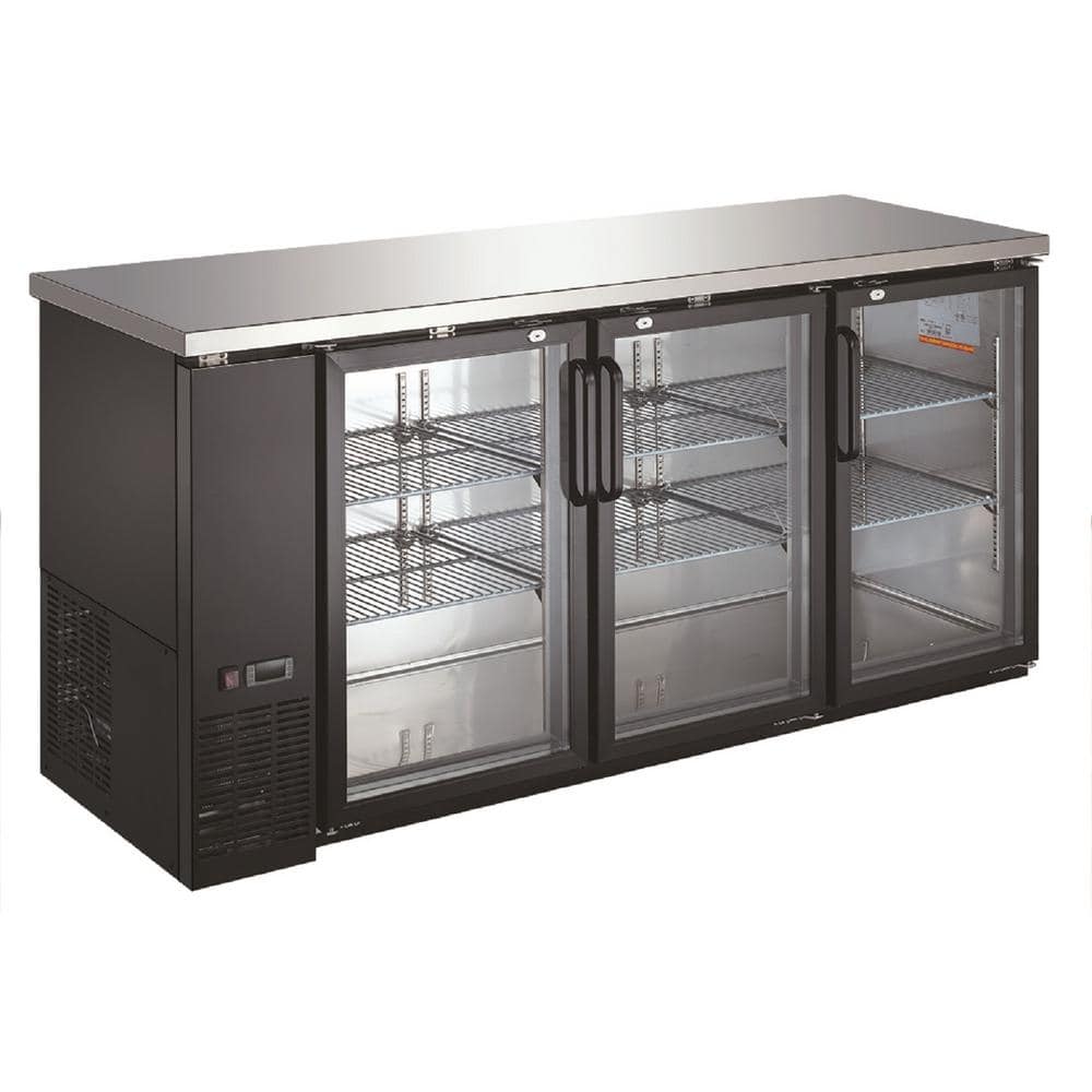 72.8 in. W 19.6 cu. ft Commercial Back Bar Refrigerator with Glass Door in Black