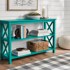 Rectangle Unfinished Natural Pine Wood X-Cross Console Table with 1-Shelf (48 in. L x 30 in. H x 14 in. D)