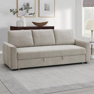 Leira 37 in. Straight Arm Linen Rectangle Sofa in Beige Linen