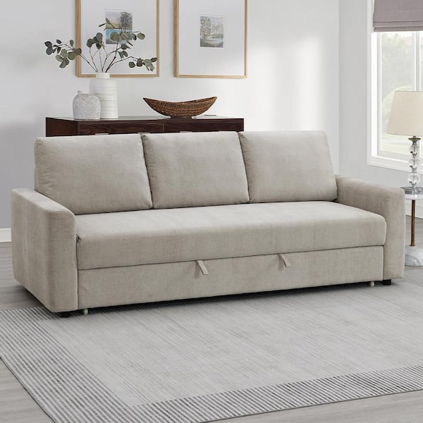 Acme Furniture Leira 37 in. Straight Arm Linen Rectangle Sofa in Beige Linen