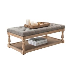 Jakob Grey Upholstered Storage Ottoman with Solid Wood Legs