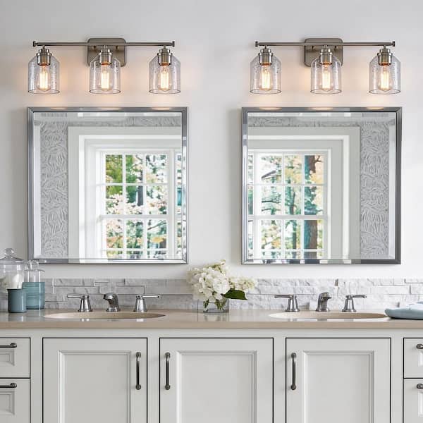 Flint Garden 22 in. 3-Light Brushed Nickel Bathroom Vanity Light