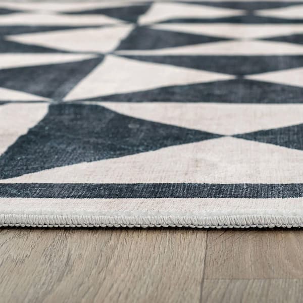 Geometric Diamond Washable Non Slip Cream 2 ft. x 3 ft. Area Rug