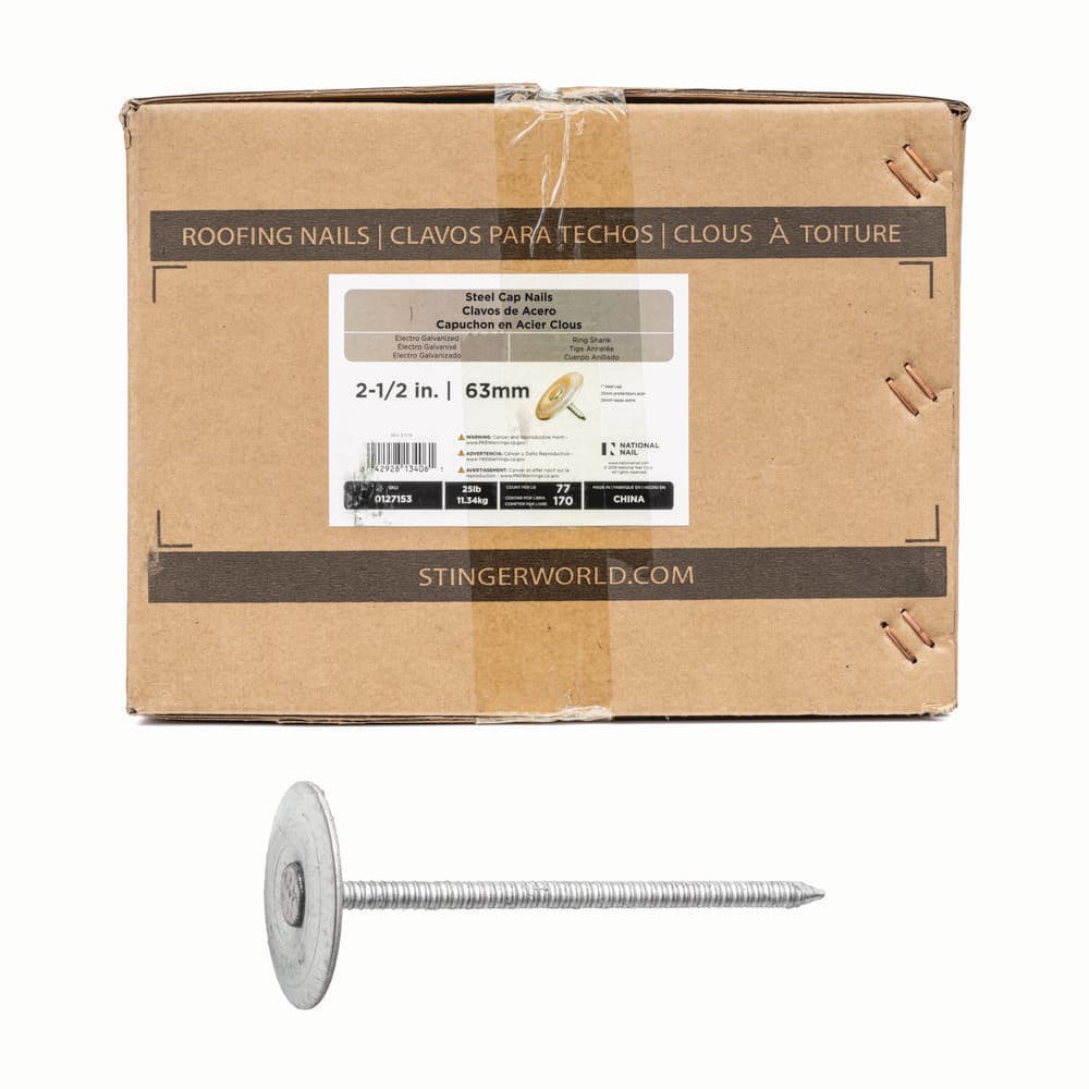 2-1/2 in. x 12-gauge Electrogalvanized Ring Shank Steel Cap Roofing Nail 25 lbs. Box price history on PriceWatchPro