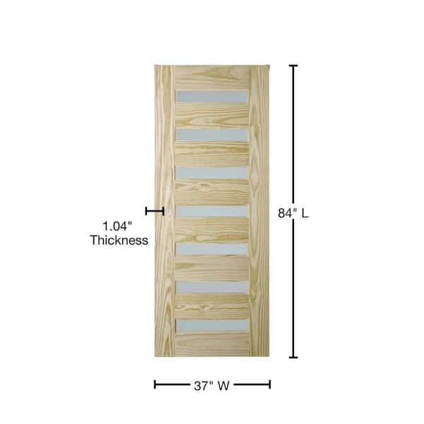 Colonial Elegance - 37 in. x 84 in. Milan Unfinished 7-Lite Clear Pine with Frosted Glass Barn Door Slab