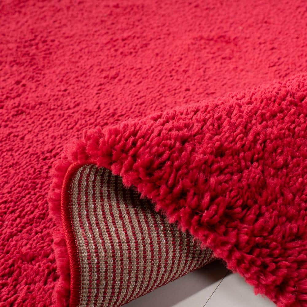 Red 6' x 9' Solid Shag Synthetic Area Rug