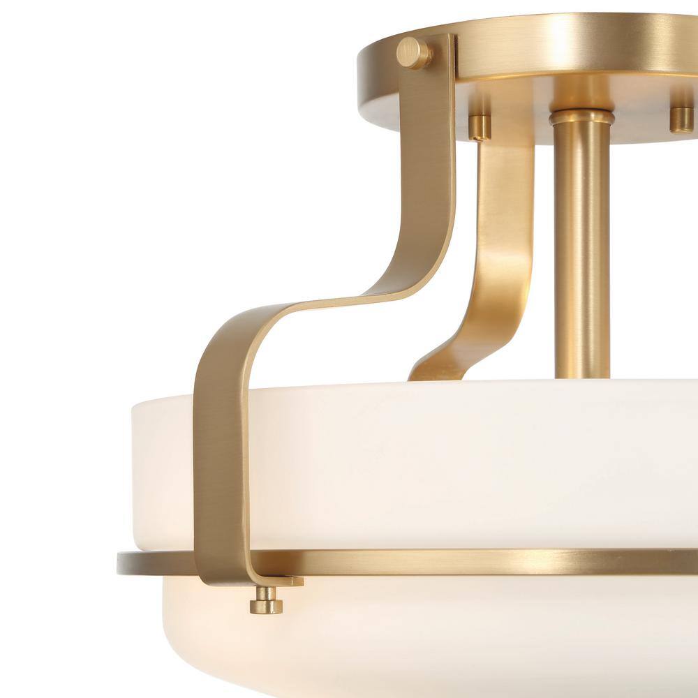 Allegra White and Gold Glass Drum Semi-Flush Mount Light